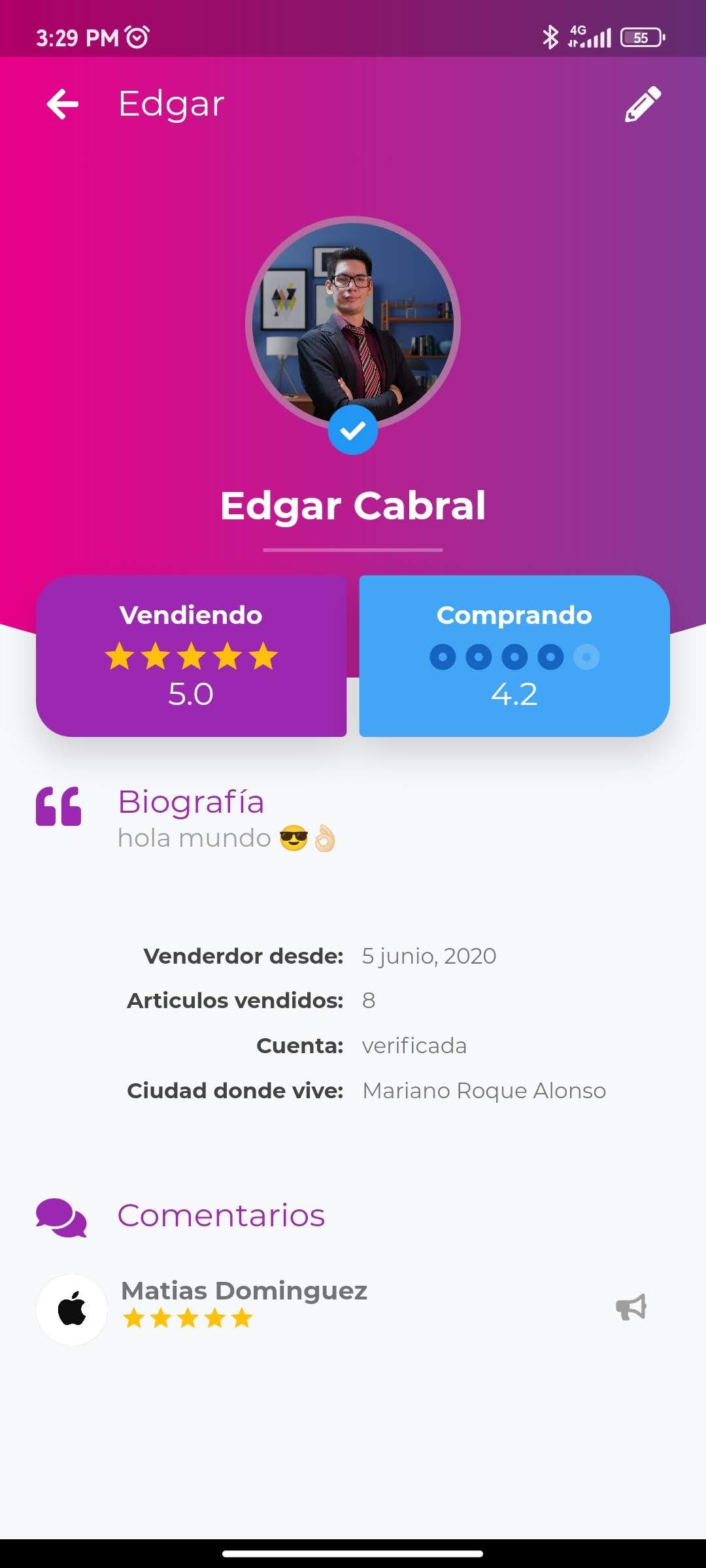 Perfil de usuario de Etail con calificaciones, biografía y comentarios