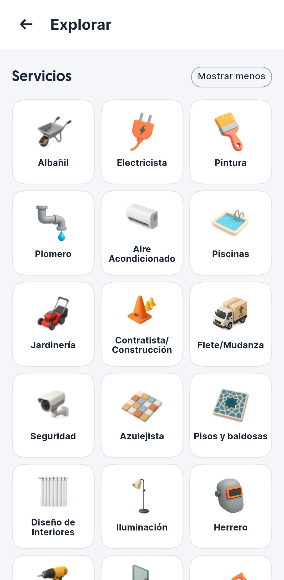 Catálogo de oficios y servicios disponibles en Pimer